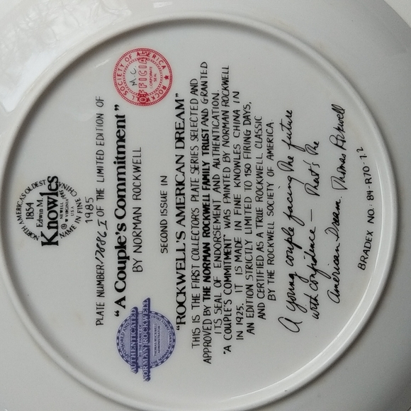 Rockwell's American Dream A Couple's Commitment Collectors Plate numbered EUC! - Picture 8 of 14